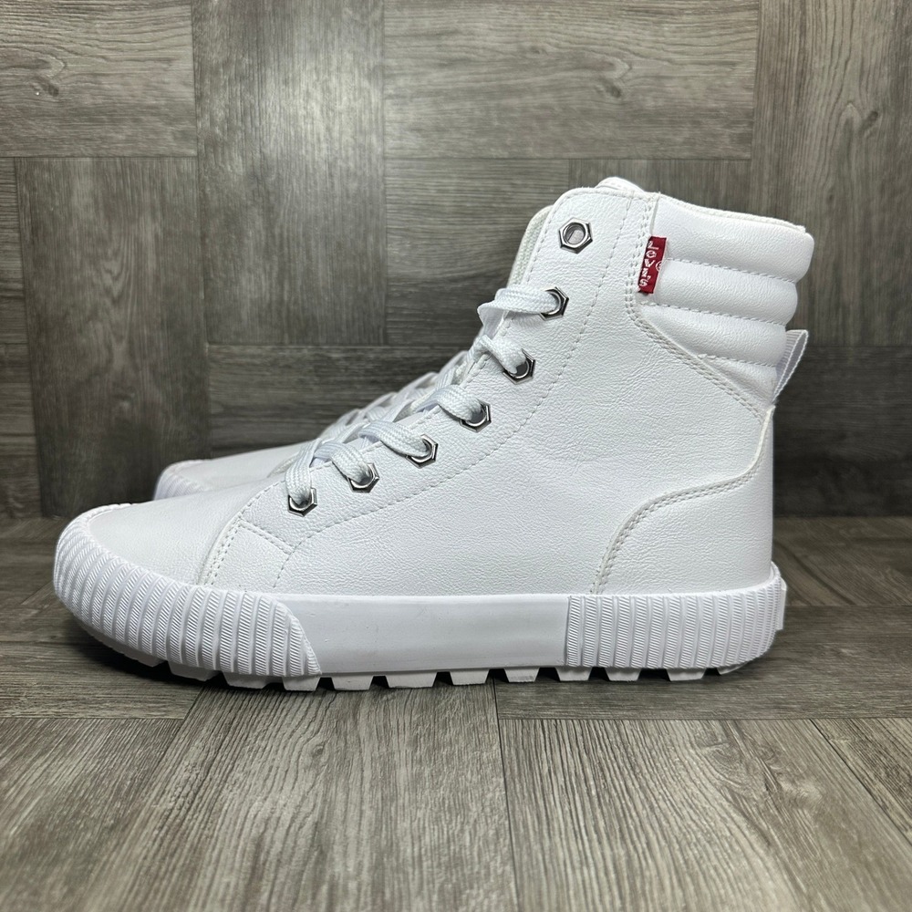 Levi's High Top Sneakers Womens 7.5 White Faux Leather Lug Sole Casual NEW - Picture 2 of 8